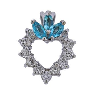 18K Gold Diamond Blue Zircon Open Heart Pendant