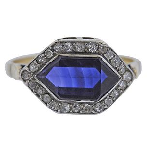 18K Gold Diamond Synthetic Sapphire Ring