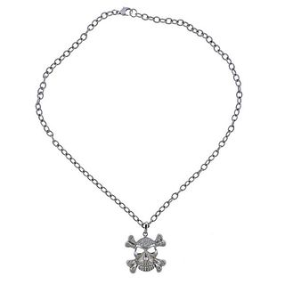 14k Gold Diamond Skull Pendant Chain Necklace