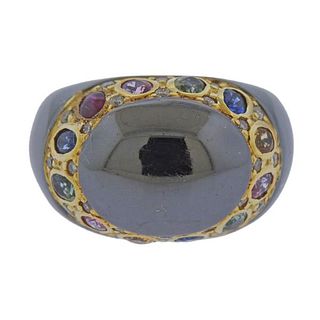 18k Gold Diamond Multi Sapphire Ring 