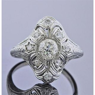 Art Deco Platinum Old European Diamond Ring 