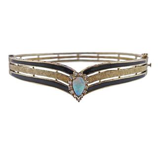 Antique 14k Gold Enamel Opal Diamond Bracelet