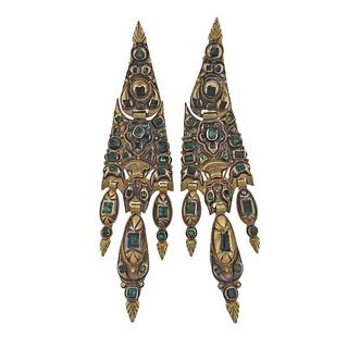 Iberian Silver Gold Emerald Crystal Earrings