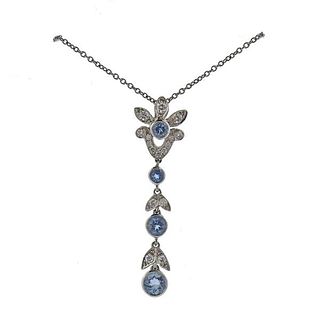 Tiffany &amp; Co Garland Platinum Aquamarine Diamond Pendant Necklace