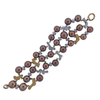 18k Gold Chocolate South Sea Pearl Diamond Bracelet