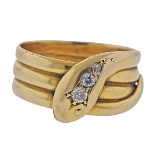 Antique 18k Gold Diamond Snake Band Ring
