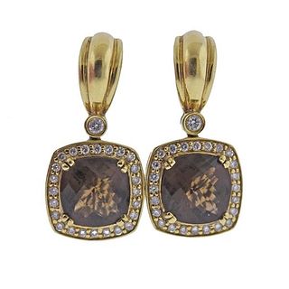 Krypell 18k Gold Diamond Cognac Quartz Earrings