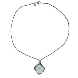 David Yurman Silver Diamond Prasiolite Pendant Necklace