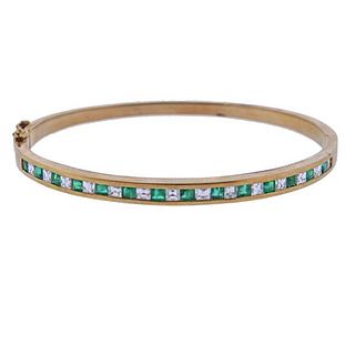 18K Gold Diamond Emerald Bangle  Bracelet