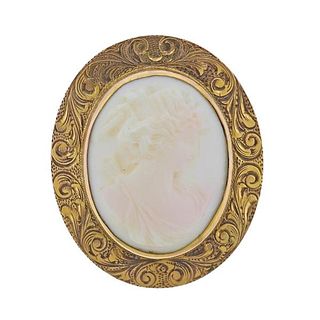 Antique 14K Gold Coral Cameo Brooch Pin