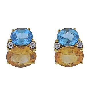 18K Gold Diamond Topaz Citrine Earrings