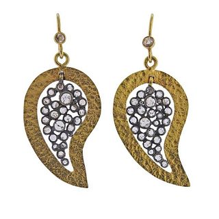 18K Gold Diamond Leaf Motif Earrings 