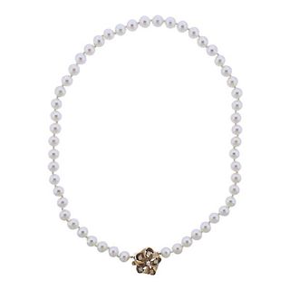 14K Gold Diamond Pearl Opal Necklace