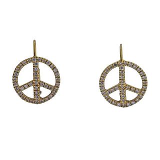 18K Gold Diamond Peace Symbol  Earrings