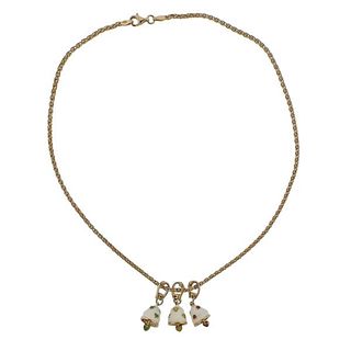 18K Gold Enamel Bell Charm Pendant Necklace