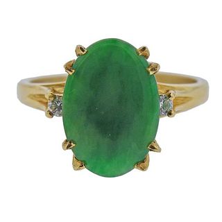 18k Gold Diamond Jade Ring 