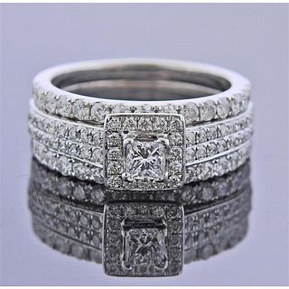 18k Gold Diamond Engagement Bridal Ring Set
