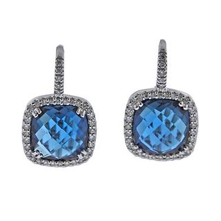 14k Gold London Blue Topaz Diamond Earrings