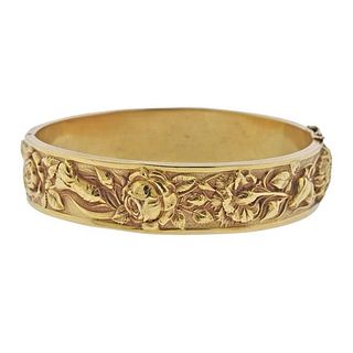 Antique 18k Gold High Relief Repousse Bangle Bracelet