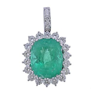 18k Gold 11.85ct Emerald Diamond Pendant