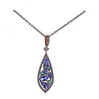 Kallati Gold Diamond Emerald  Kyanite Pendant Necklace