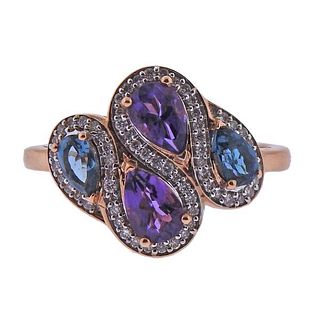 Kallati Gold Diamond Amethyst London Blue Topaz Ring