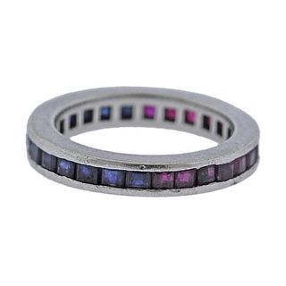 Platinum Sapphire Ruby Band Ring 