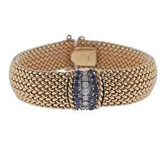 Mid Century 14k Gold Diamond Sapphire Watch Bracelet