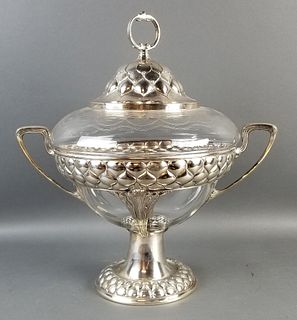 A WMF Art Noveau Silverplated and Glass Punch Bowl