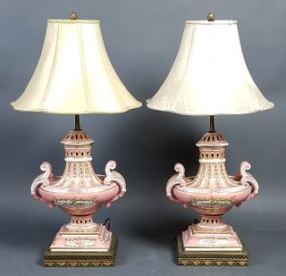 Pair of German Porcelain Lamps, Late 19th C.