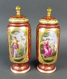 Pair of 19th C. Royal Vienna Hanpainted Urns