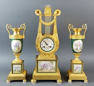 19th C. French Sevres and Bronze Clockset