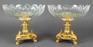 Pair of French Christofle Bronze & Crystal Tazzas
