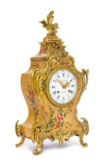 Louis XV Style Gilt Bronze Mounted Painted Mantel Clock