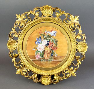 19th C. Framed Floral Painting Signed G. Stokes