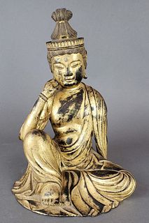 Carved Wood Figure of Seated Quan Yen