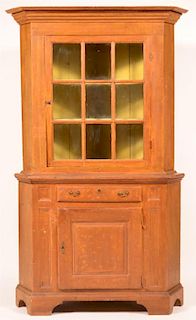 PA Federal Softwood Two Part Corner Cupboard.