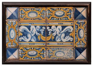 Panel of 12 tiles; Talavera de la Reina, XVII century.
Polychrome ceramic.