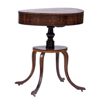 Charles IV style table; c 1800.
Mahogany and inlaid marquetry.