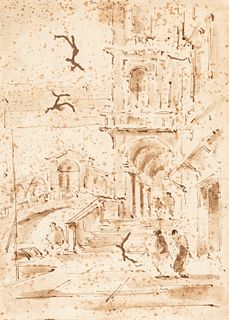 Venetian school; second half of the 18th century.
"View from the Rialto".
Drawing on paper.
