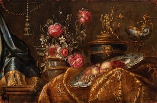 Northern Italian school; second half of the seventeenth century.
"Still life with flowers and fruits and Nautilus cup".
Oil on canvas.