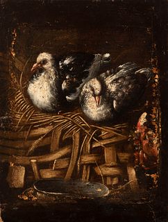 Northern Italian school; late 17th century.
"Pair of doves".
Oil on canvas.