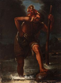 Italian school; second half of the 17th century
"St. Christopher".
Oil on canvas. Re-enteled.