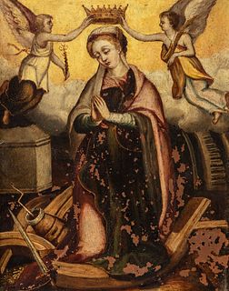 Valencian school of the first third of the seventeenth century.
"Coronation of Saint Catherine of Alexandria".
Oil on copper.