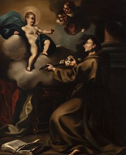 Italian school; first half of the 18th century.
"The vision of St. Anthony of Padua".
Oil on canvas. Re-framed.