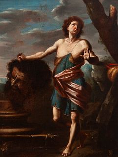 Italian School XVII century. "David with the Head of Goliath". Oil on canvas.