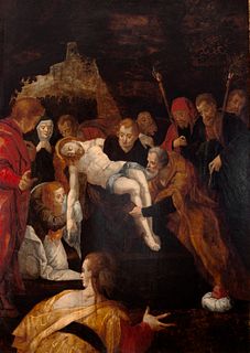 Flemish school second half of the XVI century.
"The Burial of Christ".
Oil on panel.