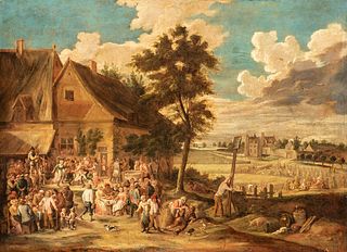 Spanish school of the second half of the 19th century, following models of DAVID TENIERS II THE YOUNG (Antwerp, 1610 - Brussels, 1690).
"Kermesse (Fes