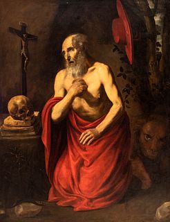 Italian school of the seventeenth century. Circle of IL GUERCINO (Cento, Italy, 1591-Bologna, 1666).
"Penitent St. Jerome."
Oil on canvas. Re-colored.
