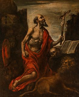 Andalusian school of the second half of the seventeenth century.
"Saint Jerome".
Oil on canvas. Re-enteled.